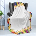 thumbnail image 4 of Party Soft Flannel Fleece Throw Blanket, Frame of Colorful Pencils Fun School Time Theme Education Drawing Creativity, Cozy Plush for Indoor and Outdoor Use, 60" x 80", Multicolor, by Ambesonne, 4 of 5