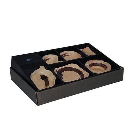 Contemporary Dinnerware Chinese 6 PCS Dinner Set - Natural with Black Brush Strokes