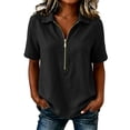 thumbnail image 3 of TRUBKH Zip Front Tops for Women Quarter Zip V Neck Short Sleeve Sweatshirts Loose Pullover Work Tops Women's Relaxed Fit Polo Shirts Business Casual Summer Gauze Shirts Dressy Black XXL, 3 of 9