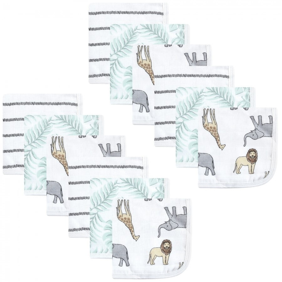 Hudson Baby Unisex Baby Cotton Muslin Washcloths, Modern Neutral Safari, One Size