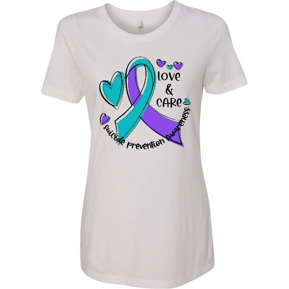 Inktastic Love and Care Suicide Prevention Awareness Ribbon and Hearts Women's T-Shirt
