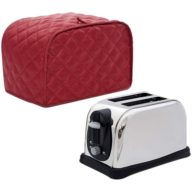 Cotton/Polyester Quilted Toaster Cover for Four Slice Toaster and Dust & Fingerprint Protection, Machine Washable. Red
