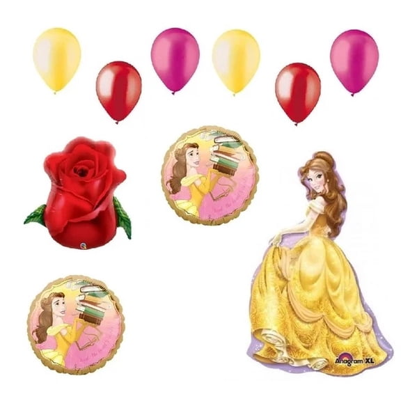 DalvayDelights Belle Beauty and The Beast Rose Bud Disney Princess Party Balloon Bouquet Decorating Set