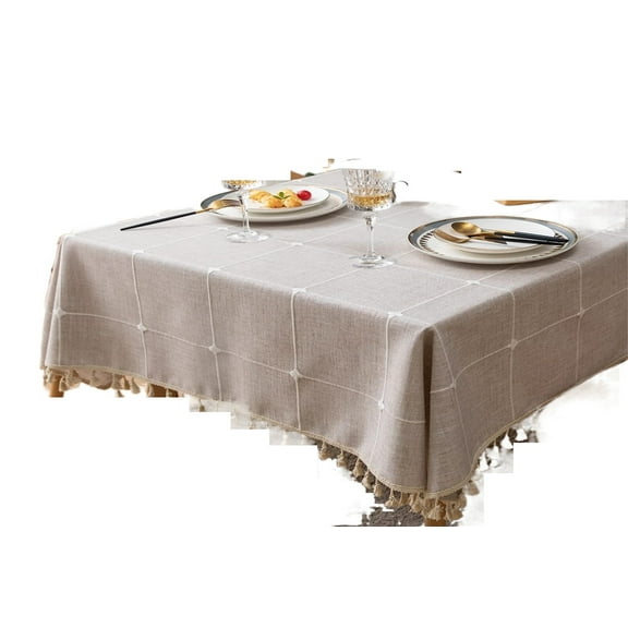 Embroidered Rectangle Tablecloth Checkered Rustic Wrinkle Resistant Fabric Table Cloth for Kitchen Dining Party Holiday