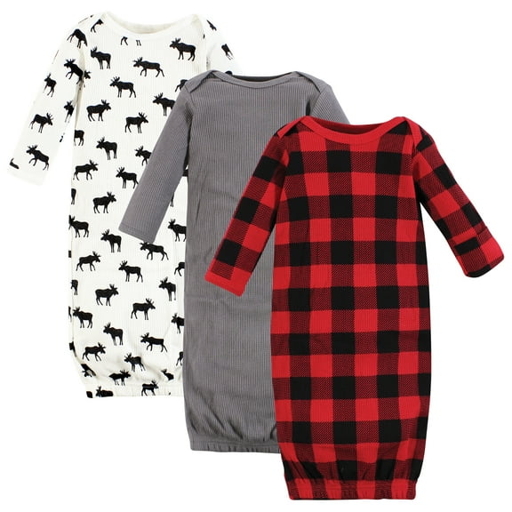 Hudson Baby Infant Boy Thermal Gown 3pk, Buffalo Plaid Moose, Newborn