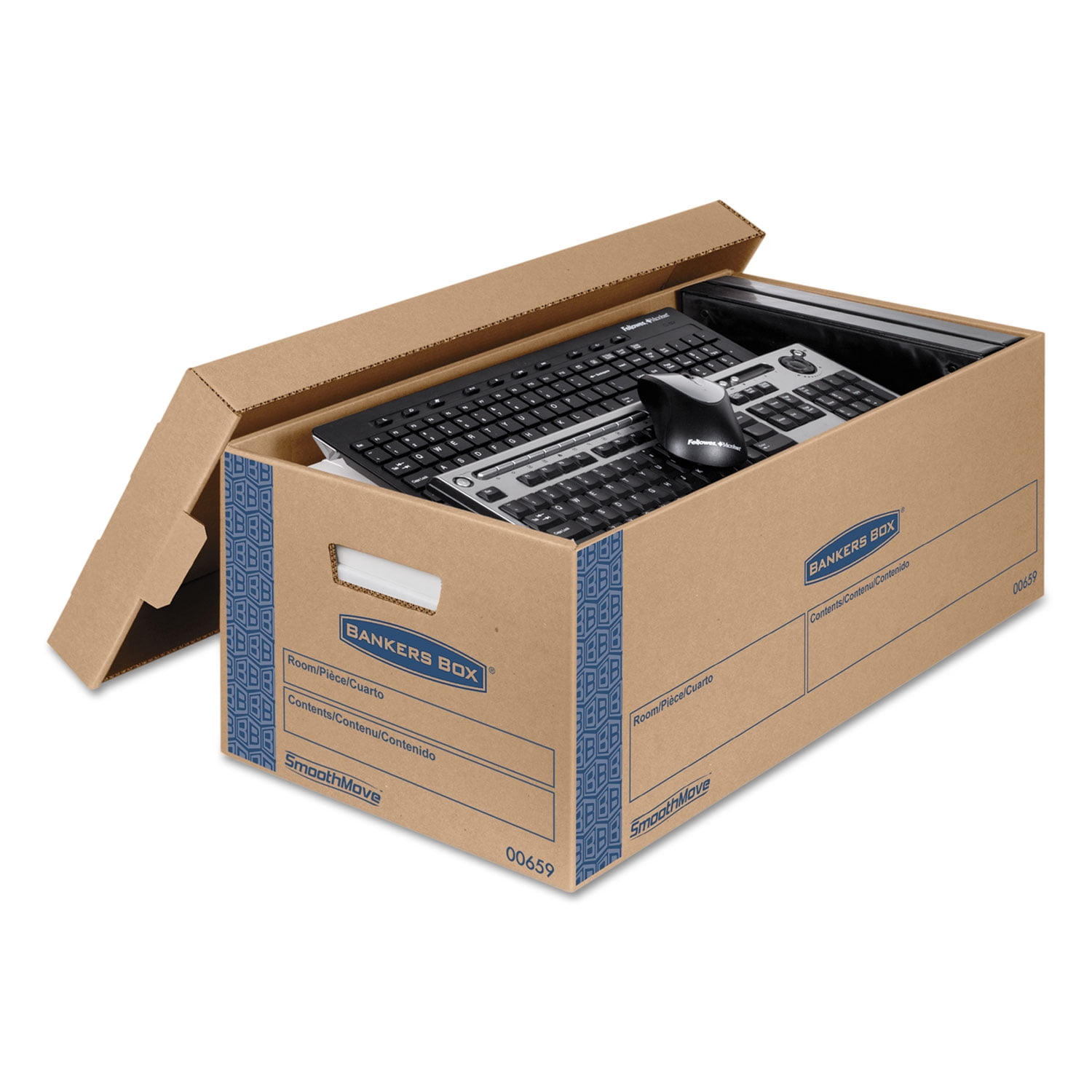 SmoothMove Classic Moving/Storage Box Kit, Half Slotted Container (HSC),  Assorted Sizes: (8) Small, (4) Med, Brown/Blue,12/CT - Office Express  Office Products