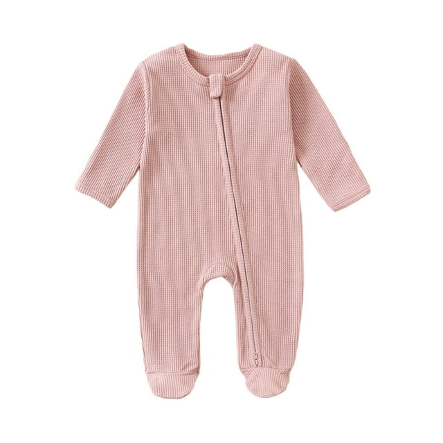 GPOECD Justaucorps pour Bébés Garçons à Manches Longues avec Fermeture Éclair, Tenue Douce et Confortable pour Usage Quotidien, Activités Intérieures et Extérieures, Barboteuses à Manches Longues pour 1-12M Rose-3,9-12 Mois