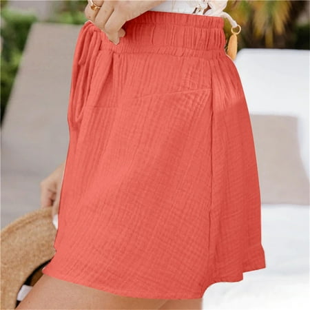 Aayomet Womens Comfy Drawstring Casual Elastic Waist Pocketed Loose Fit Shorts Plus Size Watermelon Red XXL