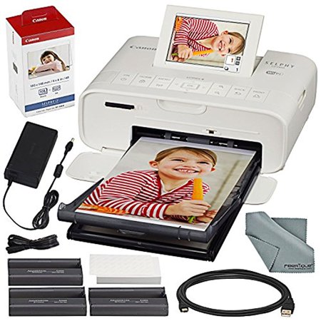 Ultra Compact Photo - Canon SELPHY CP1300 Compact Photo Printer (White) with WiFi and Accessory Bundle w/Canon Color Ink and Paper Set