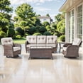 thumbnail image 2 of Bellefurn Luxury 5 Piece Outdoor Furniture Set with Swivel Glider Chairs,Sofa and Coffee Table,High Back Outdoor Conversation Sets for Porch Deck Garden Backyard, 2 of 12