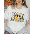 thumbnail image 1 of Plus Size Women's easter Tee - Cute Cartoon Letter Print, Casual Round Neck, Short Sleeve, Polyester - Machine Washable, Spring/Summer Collection, Plus Size Blouses Tee For adult, Men, Women, Teen, T, 1 of 7