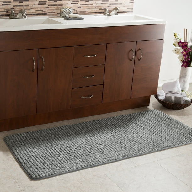 24" x 59" Memory Foam Extra Long Bath Mat by Somerset Home Woven Jacquard Fleece Platinum