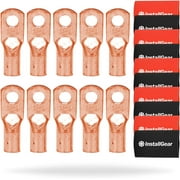 InstallGear 1/0 Gauge Awg Pure Copper Lugs Ring Terminals Connectors With Heat Shrink - 10-Pack