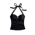 thumbnail image 5 of XIAONA Casual Tank Tops For Women Summer Sleeveless Solid Color Halter Open Back Crop Tie Back Slim Fit Floral Decoration Comfortable Soft Breathable Sexy Daily Basic Tops For Ladies,L, 5 of 6