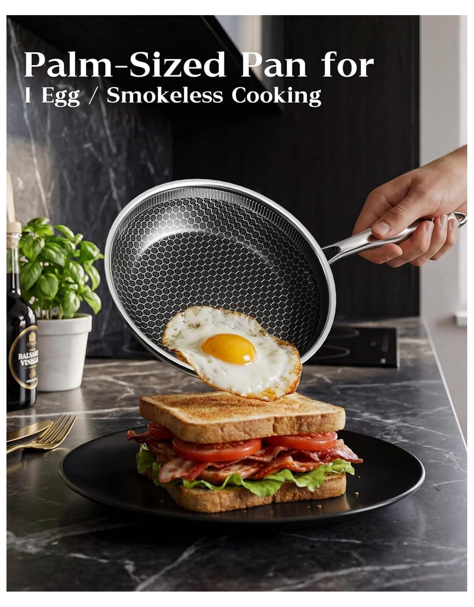 Honeycomb Stainless Steel Nonstick Frying Pan, Induction Cooktop Compatible Skillet, -Free Scratch-Proof, Dishwasher & Oven Safe, Stay-Cool Handle, Silver Kitchen Cookware