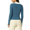 thumbnail image 3 of INSPIRE CHIC Women's Fitted Knit V Neck Contrast Color Long Sleeve Polo Sweater Tops S Blue, 3 of 6