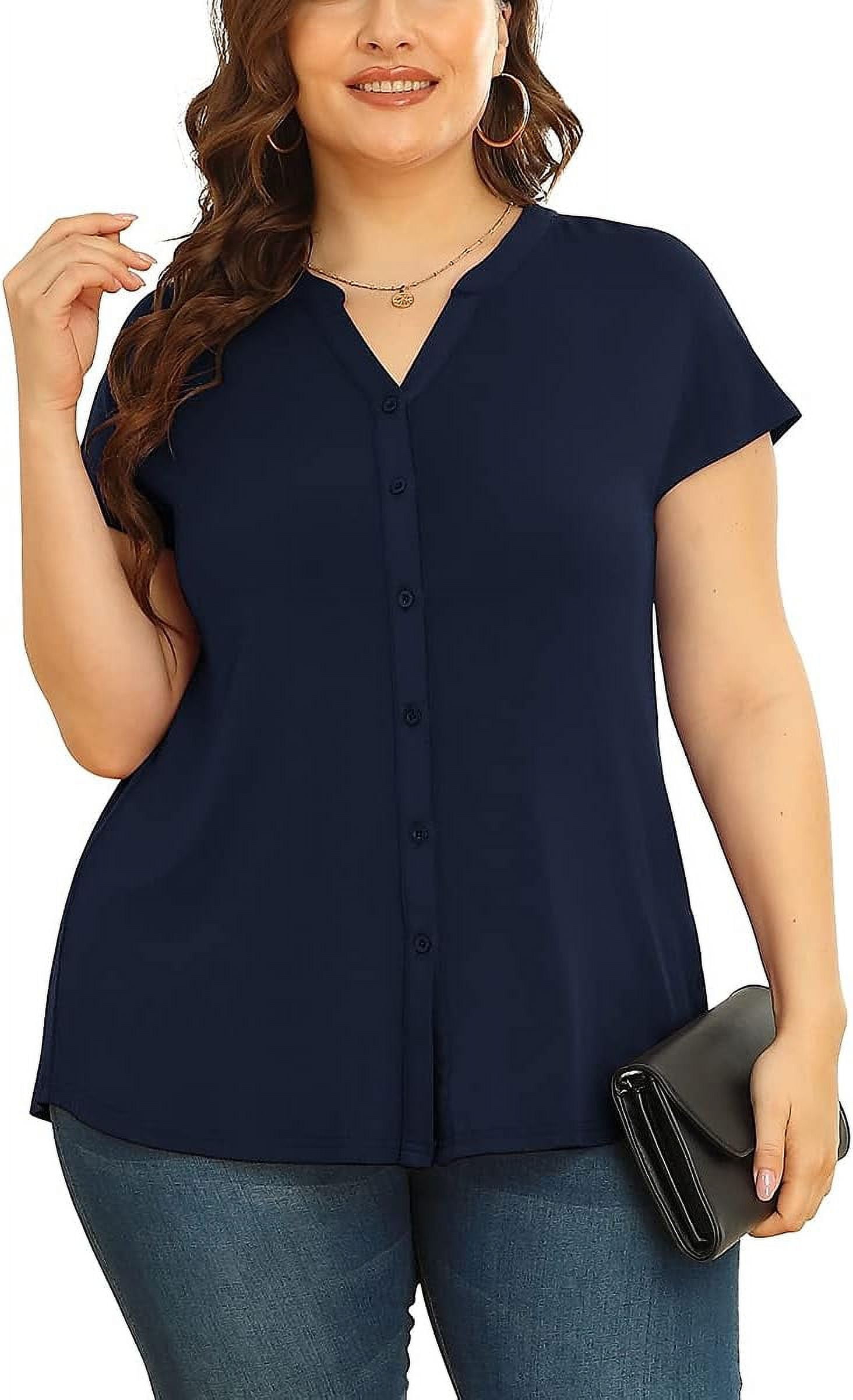 RITERA Plus Size V-Neck Short Sleeve Blouse - Oversized Tunic Top For Women (XL To 5XL, 12W-28W)
