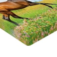 thumbnail image 2 of Ambesonne Animal Fitted Sheet, Horse Rural Flowers, Twin Size, Green Brown Pale Blue, 2 of 3