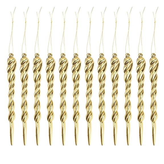Gymnture 12Pcs Twisted Clear Icicle Ornaments for Xmas Tree - Golden