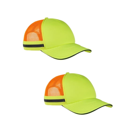 Big Accessories Workwear Uniform Hat for Men, High Visibility Safety Trucker Hat Neon Orange/Neon Yellow, Pack 2, One Size