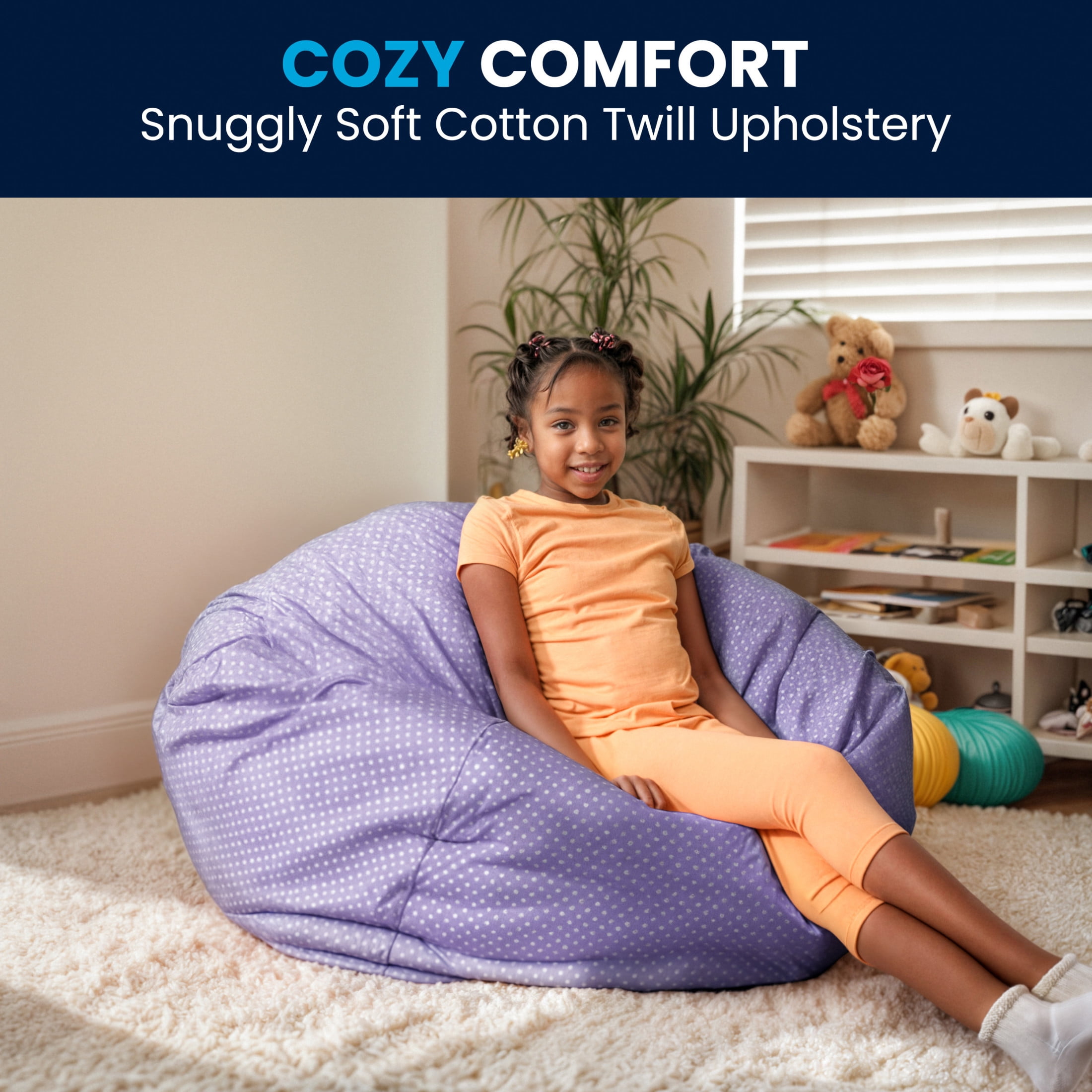 Flash Furniture Duncan Oversized Lavender Dot Refillable Bean Bag Chair for All Ages