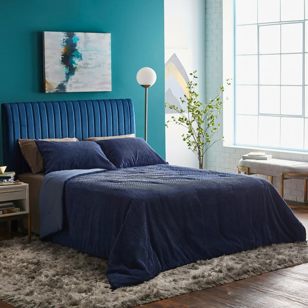 مادة مضافة مقر مخزن  MoDRN Neo Luxury Corduroy Dark Blue 3-Piece Comforter Set, Queen -  Walmart.com