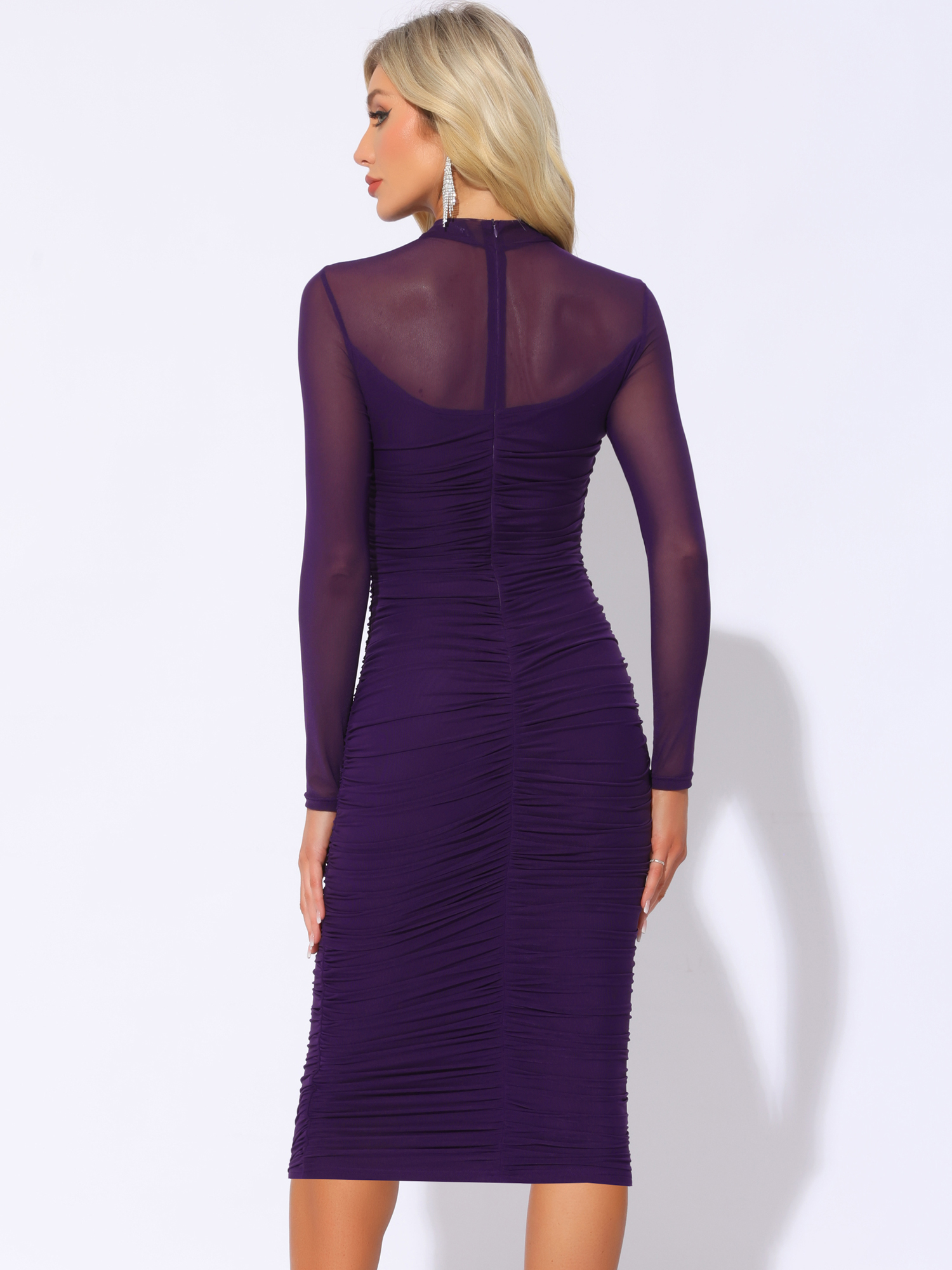 DARING DIVA Mesh Ruch Elegant Cocktail Bodycon Dress XS Purple