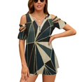 thumbnail image 1 of New Art Geometry-Emerald Green & Gold Ruffle Short Sleeve T-Shirt Women's V Neck Print T Shirt Tops Abstract Pattern Art, 1 of 5