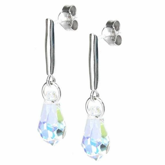 Queenberry Austria Crystal Aurora Borealis Teardrop Sterling Silver Stud Post Dangle Earrings