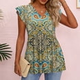 thumbnail image 4 of Bbyeadc Blouses for Women Dressy Casual Short SleeveTops V Neck Loose Tee Trendy Comfortable Boho Print Rolled Cuffs Pullover,Light Green(L), 4 of 6