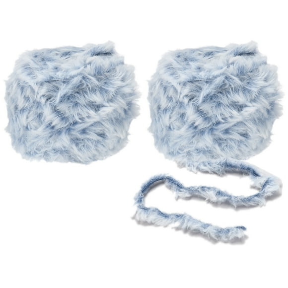 70yds Faux Fur Yarn,2 Skeins Fuzzy Yarn Crochet Fluffy Yarn Soft Chunky Polyester Plush Fur Eyelash,Blue White