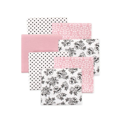 Little Treasure Hudson Baby Girls Cotton Poly Flannel Receiving Blankets 7-Pack, Pink Toile, 30x30 inches