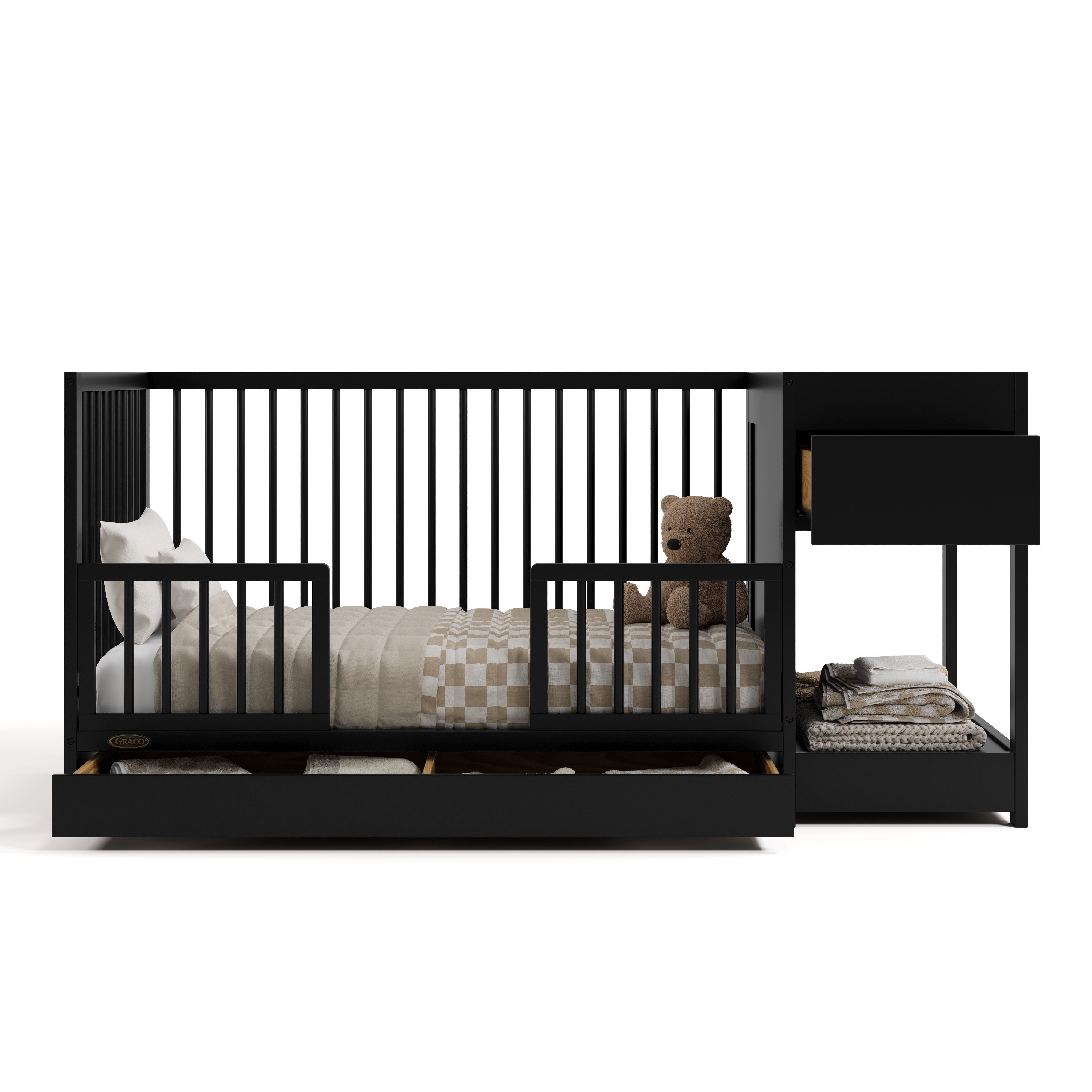 Graco Teddi 5-in-1 Convertible Baby Crib and Changer with Drawer, Black