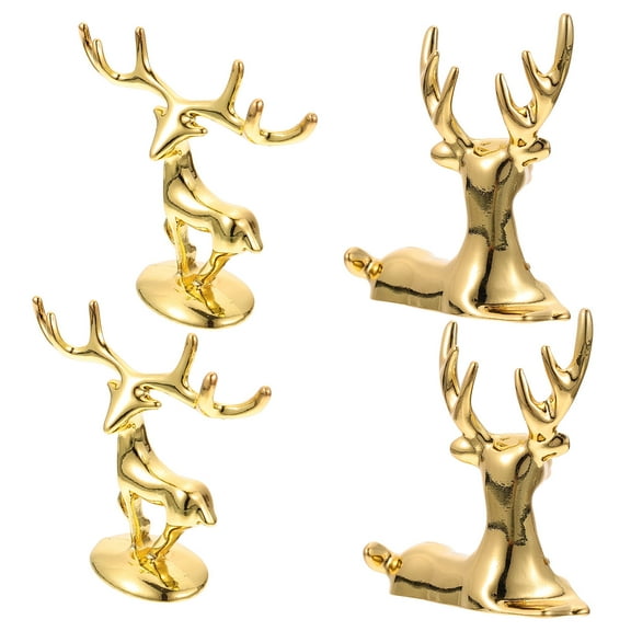 WRISTBIQUE Golden Elk Adornments 4Pcs Zinc Alloy Tabletop Decor for Christmas Party