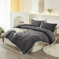 thumbnail image 3 of DNG Luxury 3 Piece Pom Pom Plain Pattern Comforter Set, 800 Thread Count, 100% Egyptian Cotton, White Vintage Pom-Pom Fringe Super Soft (Super King Size Dark Grey Color), 3 of 9