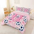 thumbnail image 2 of Manfei Personalized Soccer Gifts Full Size Comforter Sets,3D Cartoon Bowknot Print Bedding Comforter Set,Pink Reversible,3-Piece,1 Comforter and 2 Pillowcases, 2 of 7