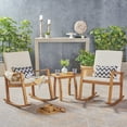 thumbnail image 2 of GDF Studio Aeney Outdoor Acacia Wood 3 Piece Rocking Chair Chat Set with Cushions, Teak and Cream, 2 of 13