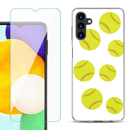 Slim-Fit TPU Fashion Phone Case for Samsung Galaxy A13 5G with Tempered Glass Screen Protector by OneToughShield ® - Softball Seven