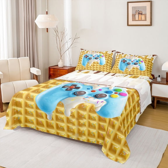 Feelyou Blue Game Console Teens Twin Sheet Sets, Ice Cream Donut Bedding, 3 Pieces