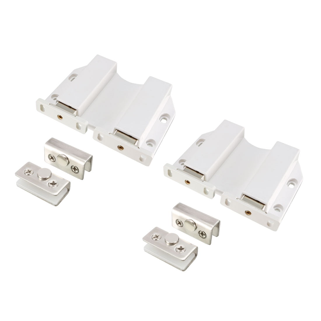 58mm Glass Door Double Touch Catch Latch Closure Plastic w Clamp 2 Set