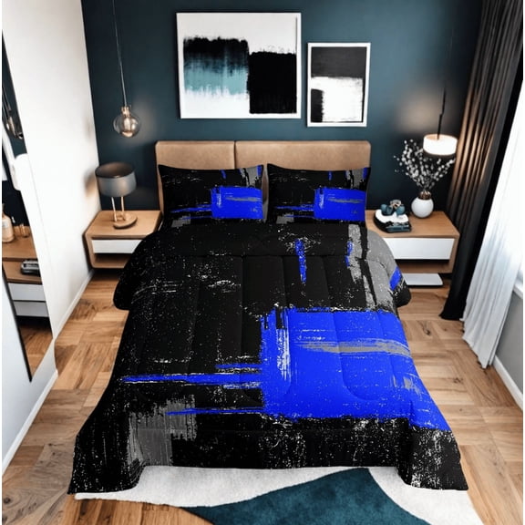 Erosebridal Modern Minimalst Bedding Twin Comforter Set, Navy Blue Down Comforter, Geometry Stripes Decor, Reversible 2pcs
