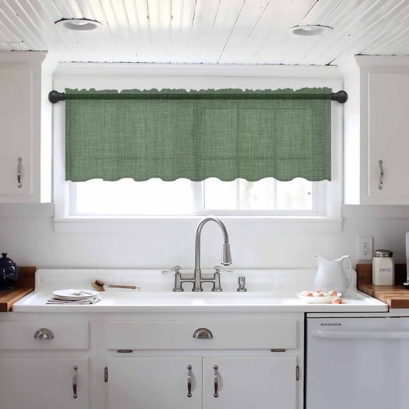 Dark Green Burlap Texture Valance Curtains for Kitchen/Living Room/Bathroom/Bedroom Window, Farmhouse Vintage Green Rod Pocket Small Topper Half Short Window Curtains Voile Sheer Scarf 60"x18"