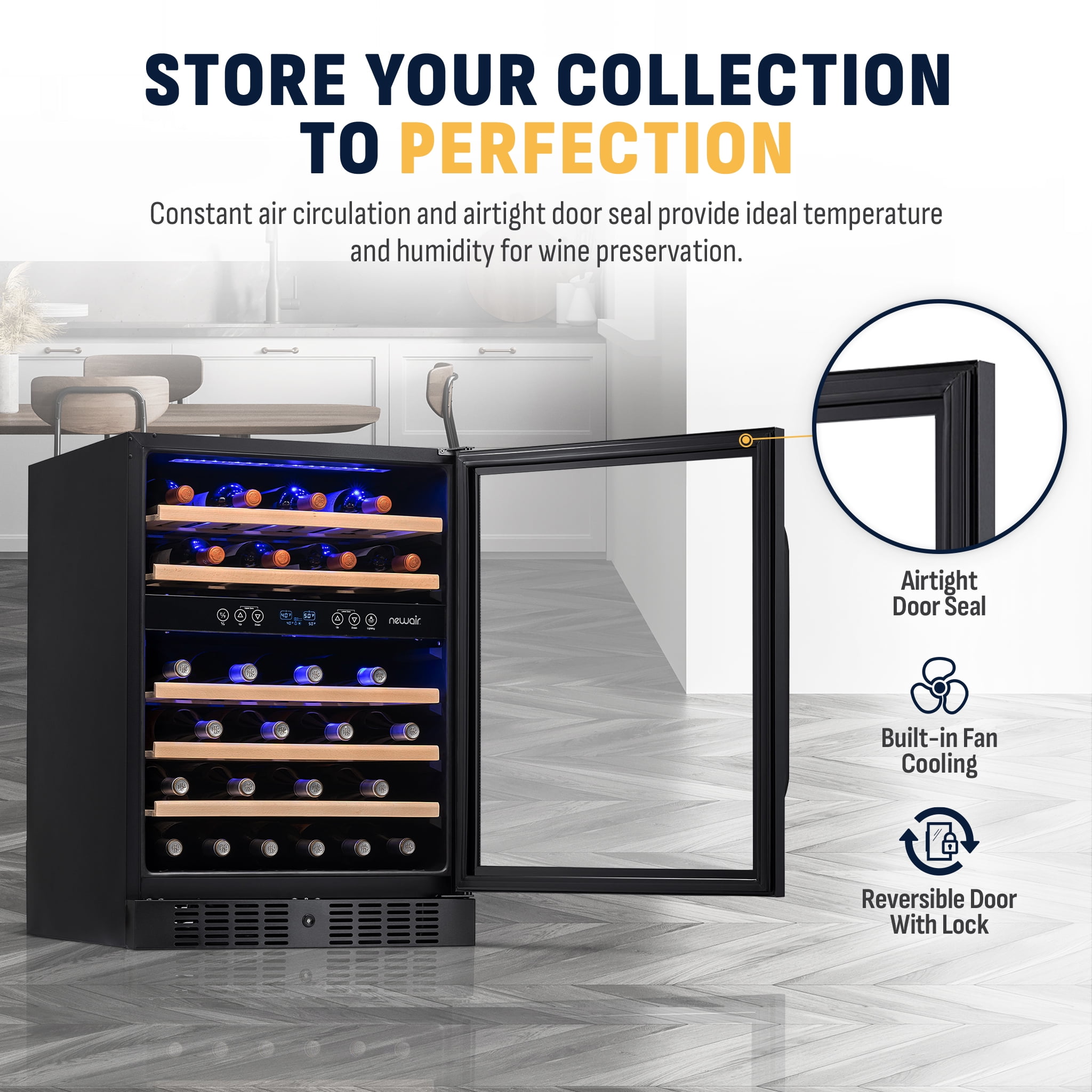 Newair 24-inch 46 Bottle Wine Cooler Refrigerator, Built-in Dual Zone Wine Fridge in Black Stainless Steel for Home, Office or Bar