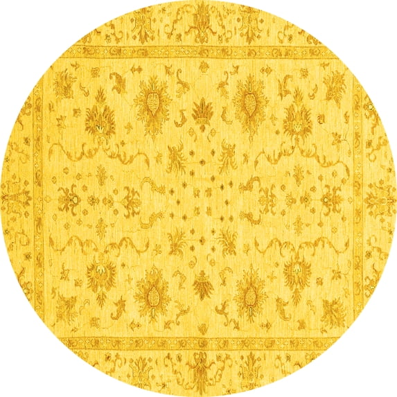 Ahgly Company Indoor Round Oriental Yellow Modern Area Rugs, 8' Round