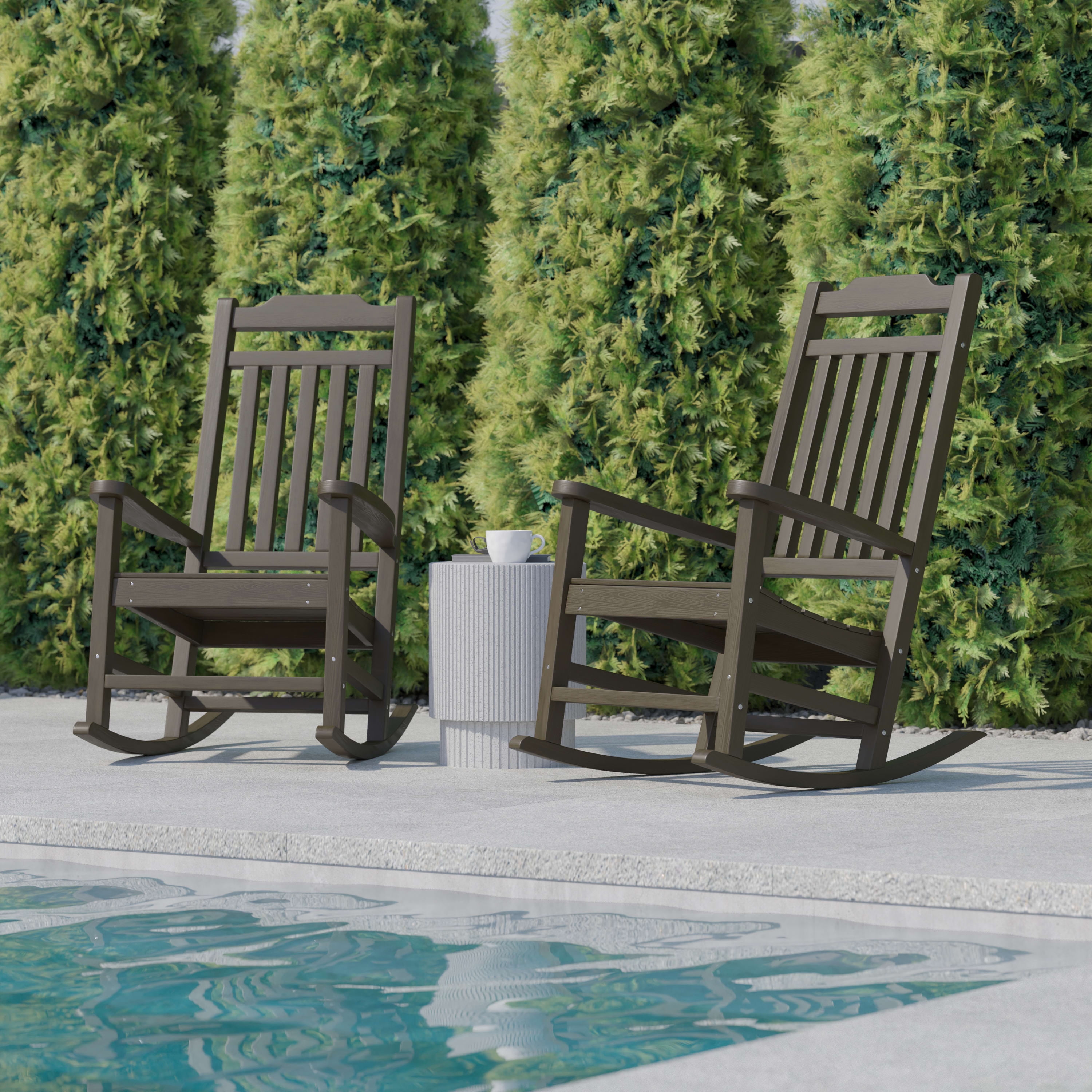 Flash Furniture Set of 2 Winston All-Weather Rocking Chair in Mahogany Faux Wood