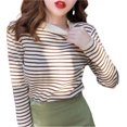 thumbnail image 2 of Autumn Winter Women Stripe Sweater Half-turtleneck Rolled Edges Thin Pullover Lady Skinny Elastic Long Sleeve Casual Knitted Top, 2 of 5