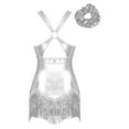 thumbnail image 2 of Alvivi Womens Jazz Latin Dance Costume Sparkly Tassel Dance Leotard Bodysuit with Sequined Hat Silver-A XL, 2 of 6