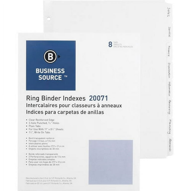 Business Source 3-Ring Plain Tab Indexes - 8 Write-on Tab(s)1.25 Business Source 3-Ring Plain Tab Indexes - 8 Write-on Tab(s)1.25