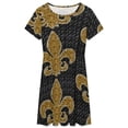 thumbnail image 3 of Black And Gold Fleur De Lis Dress Fashion Beach Short Sleeve Dresses Female Party Printed Sundress, 3 of 7