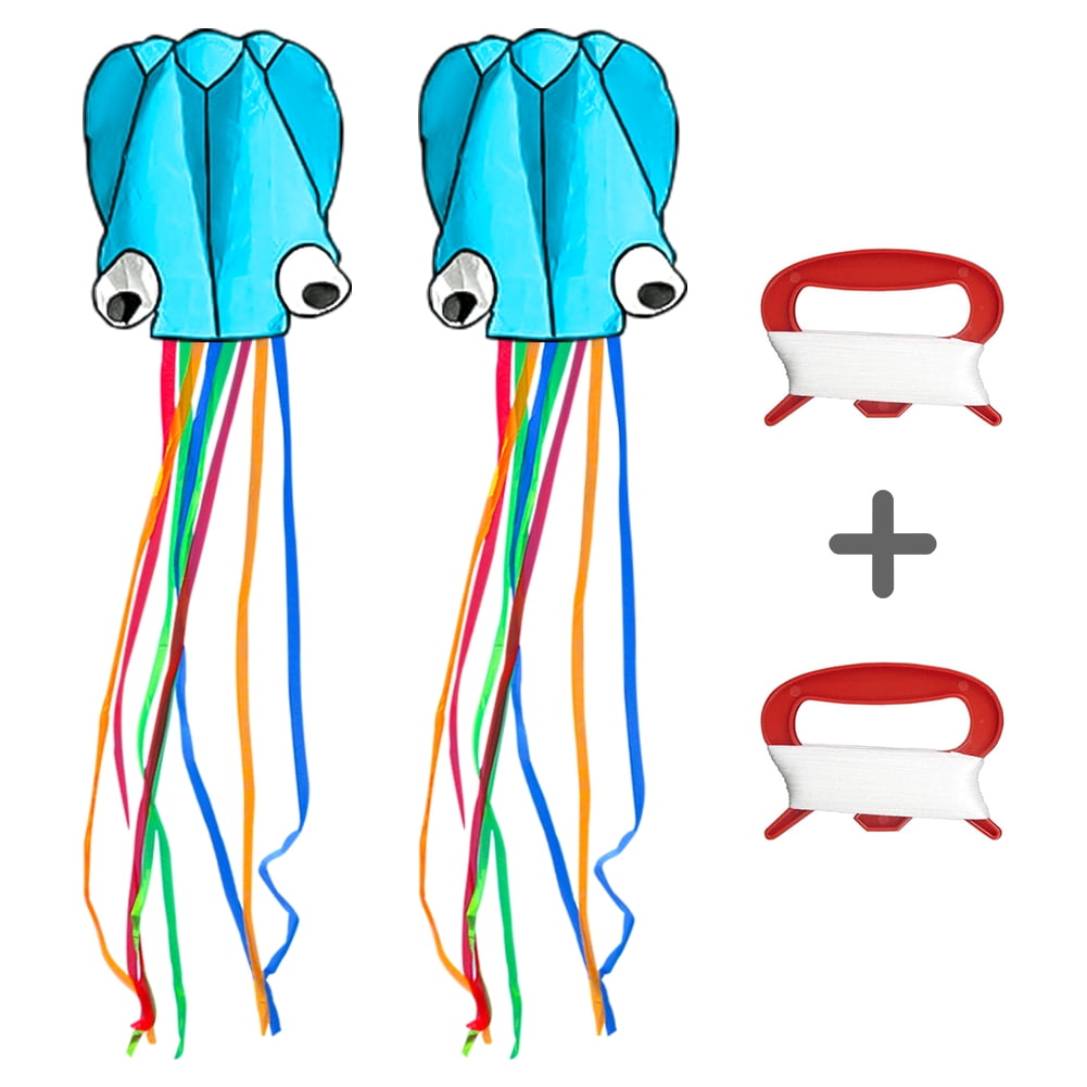 Kepooman 2 PCS Outdoor Large Octopus Kite with Long Colorful Tail, 27.55" * 157.48", Blue